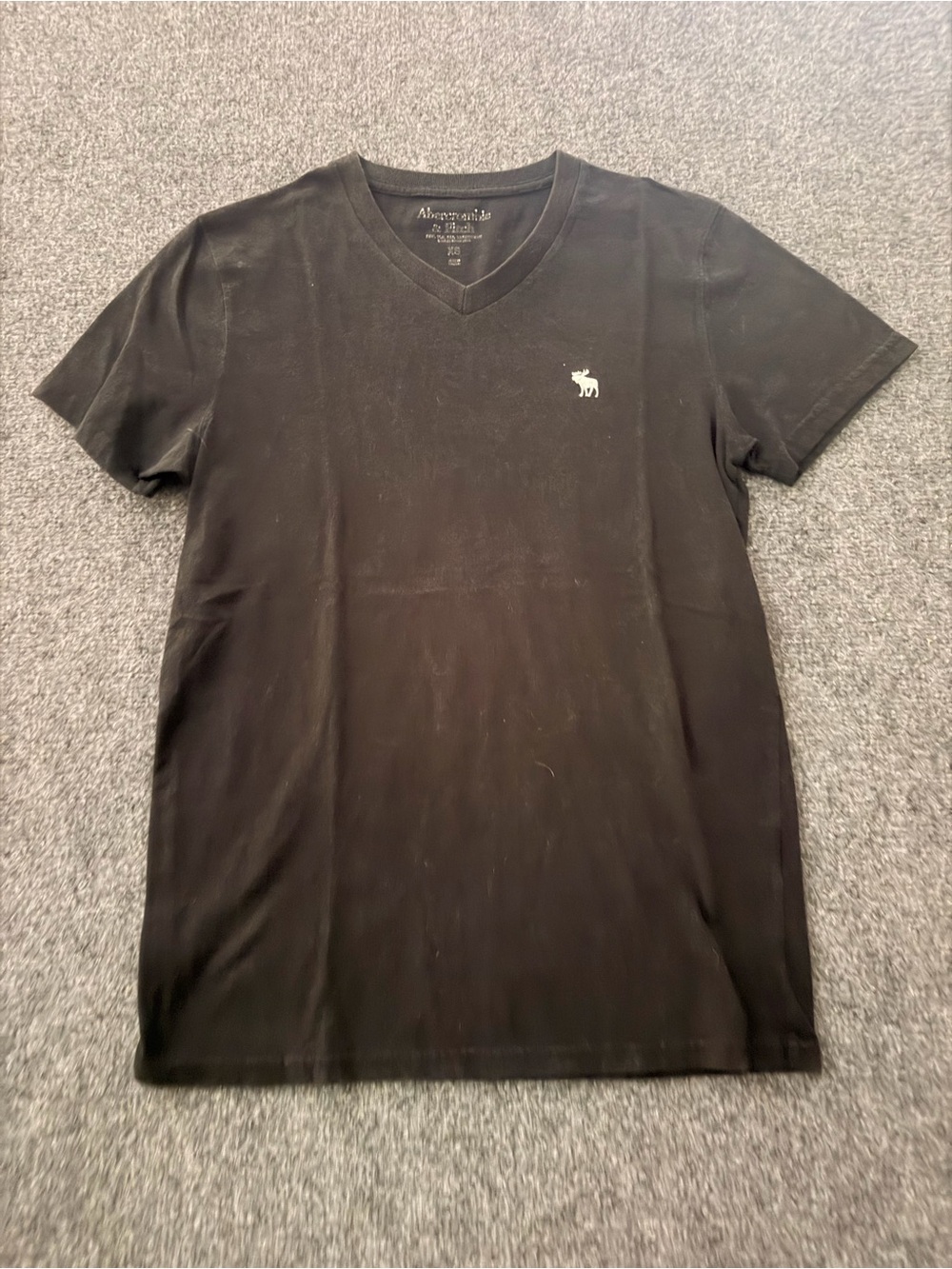Abercrombie & Fitch Men's Black V-Neck Tee with White Moose Logo